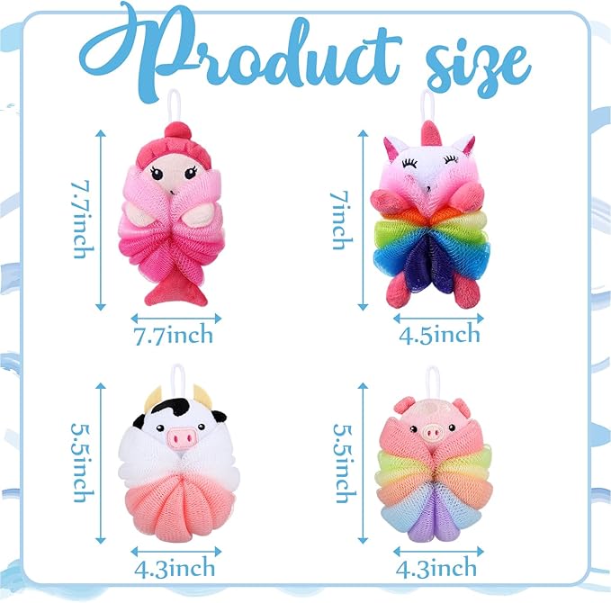 Tatuo 4 Pcs Animal Bath Loofahs Kids Body Loofah Cartoon Shower Cute Bath - Image 2