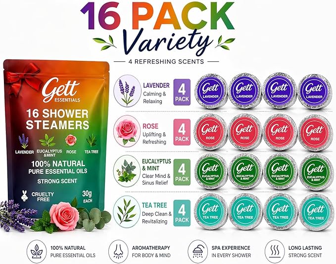 GETT Shower Steamers Aromatherapy 16 Pack – Strong Scent, Long Lasting Shower - Image 2