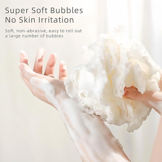 3-Pack Bath Loofah Set with Dual-Sided Shower Puff - Image 3