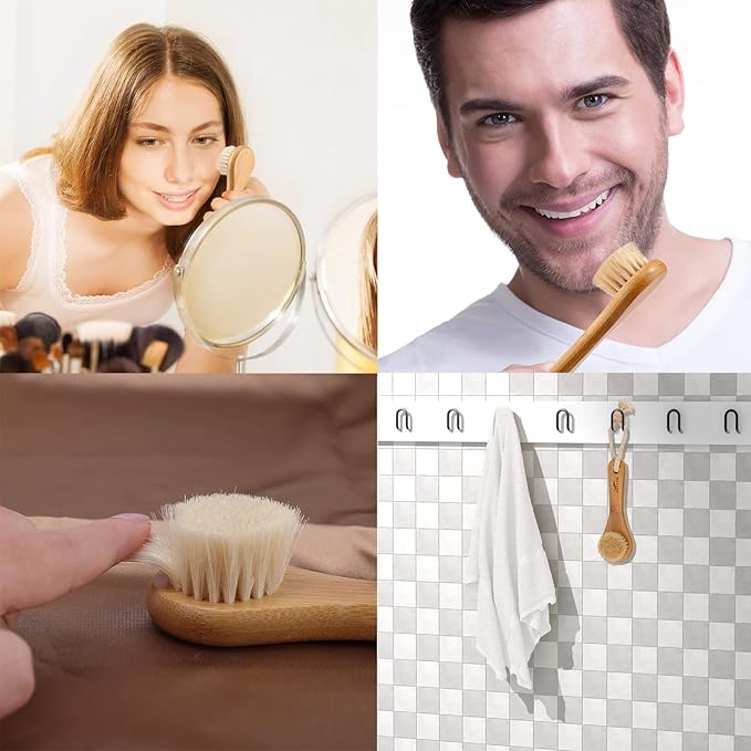 Facial Cleansing Brush, Natural Horsehair Exfoliator Face & Body Brush Wooden - Image 2