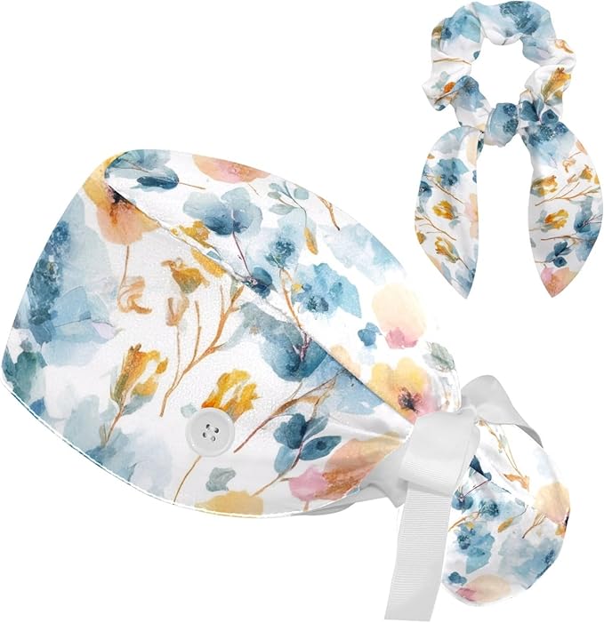 Scrub Cap with Hair Scrunchy, Ponytail Holder Surgical Cap by FVQL