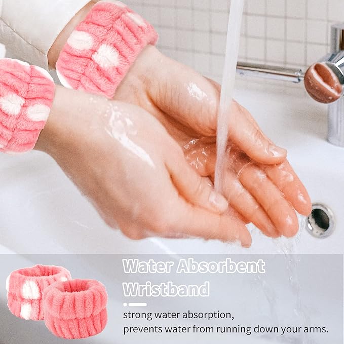 WHAVEL 6PCS Spa Headband and Wristbands Set, Face Wash Headband Wrist Bands - Image 3