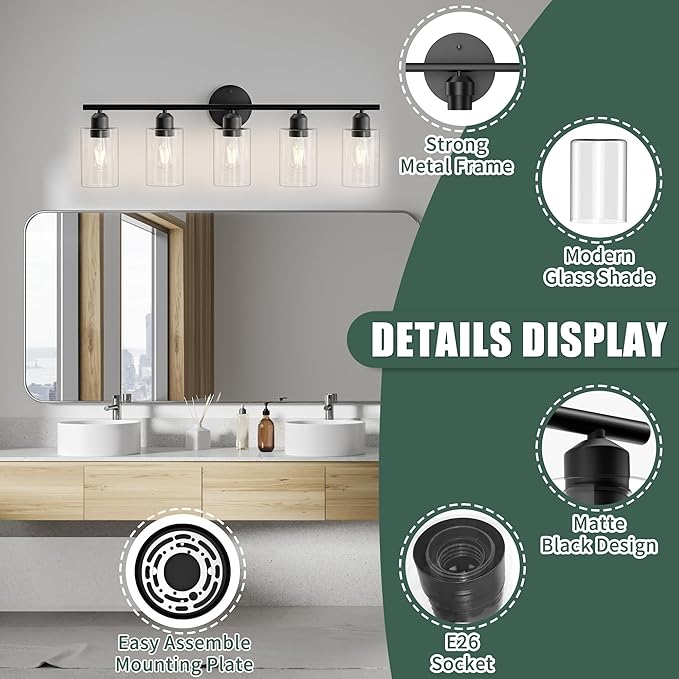 Espird Bathroom Vanity Light Fixtures Matte Black Bathroom Lighting Fixture - Image 3