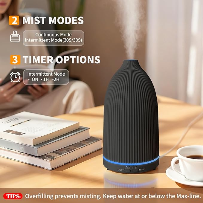 URPOWER 100ML Essential Oil Diffuser Ultrasonic Cool Mist Humidifier - Image 2