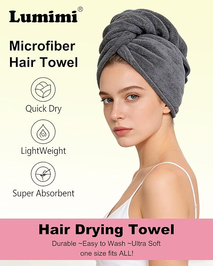 Lumimi Microfiber Hair Towel Wrap 4 Pack - Image 2