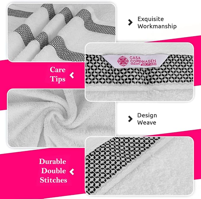 CASA COPENHAGEN Solitaire Mix 6 Pieces Towel Set- White + Grey Violet, 600 GSM - Image 6