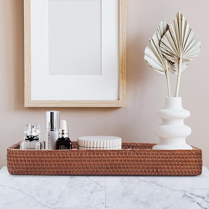 Rattan Bathroom Vanity Trays Toilet Tank Baskets Long Narrow Hand Towel Storage - Image 6