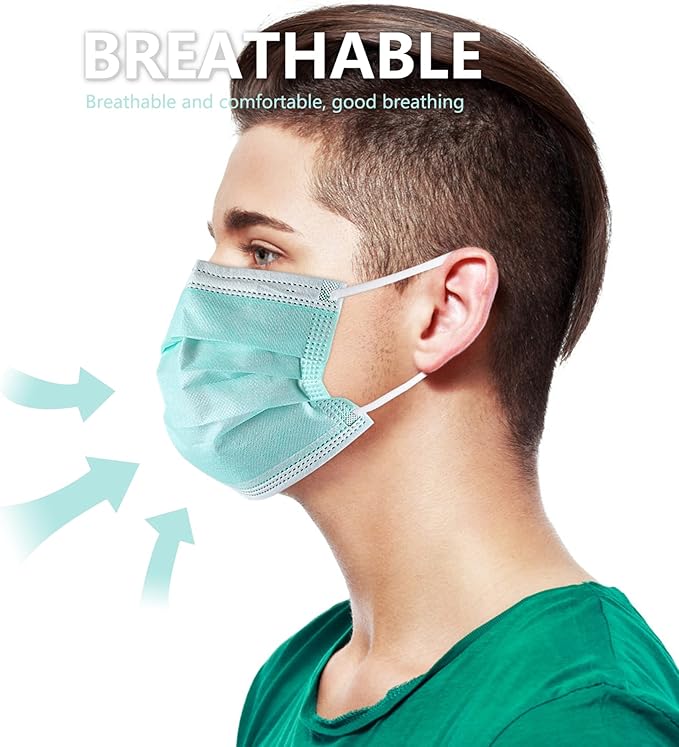 akgk Disposable Face Masks 100Pcs, 3 Layer Protective Face Mask Green Face Masks - Image 5