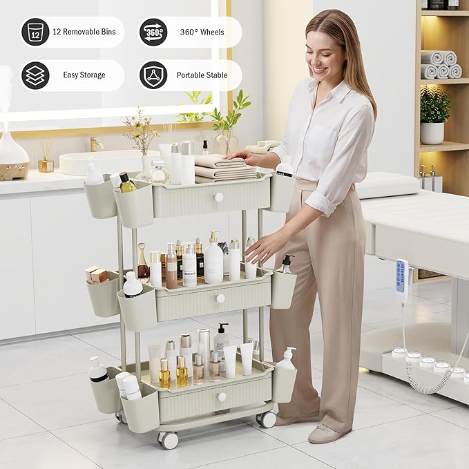 Dolonm 3 Tier Drawer Shelf Beauty Cart - Image 3