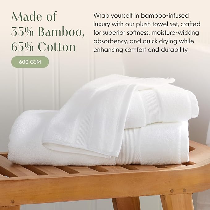 Springtree Home Luxury Bamboo Rayon Bath Towel Set of 4 | 35% Bamboo Rayon - Image 4