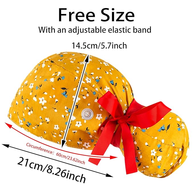 Scrub Caps Women Bouffant Scrub Caps, Adjustable Working Cap Ponytail Pouch Tie - Image 9