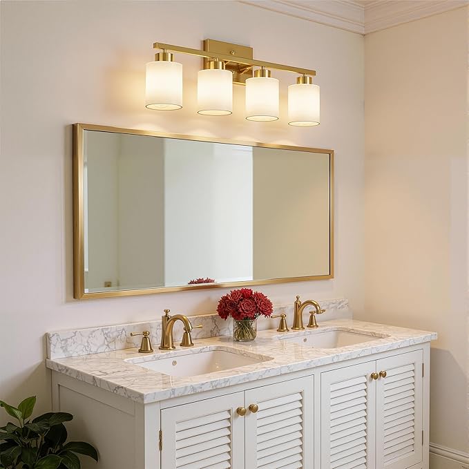 PARTPHONER 4-Light Brushed Gold Bathroom Light Fixtures, Modern Vanity Light - Image 8