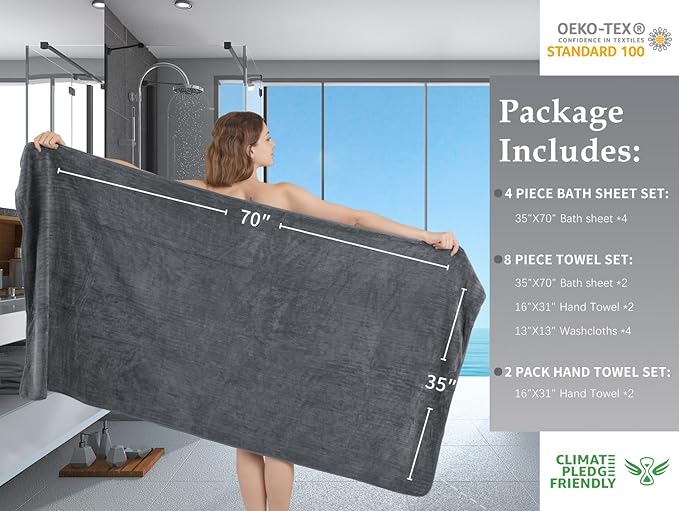 Extra Large Bath Sheet Set of 4, Ultra Soft Fluffy Towel, 35”x 70”Oversized - Image 6