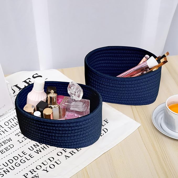 ABenkle 【2 Pack】 Small Woven Baskets, Tiny Oval Shallow Storage Baskets - Image 6