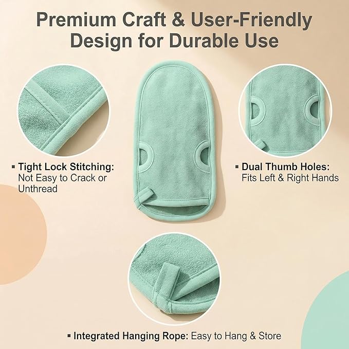 Erioctry 3PCS Reusable Bathing Shower Mittens Soft Back Rubbing Gloves - Image 4