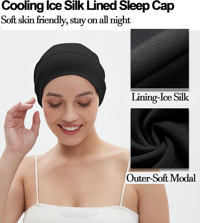 Sleep Cap Bonnet for Sleeping Black Women, Adjustable Cooling Ice Silk Lined - Image 4