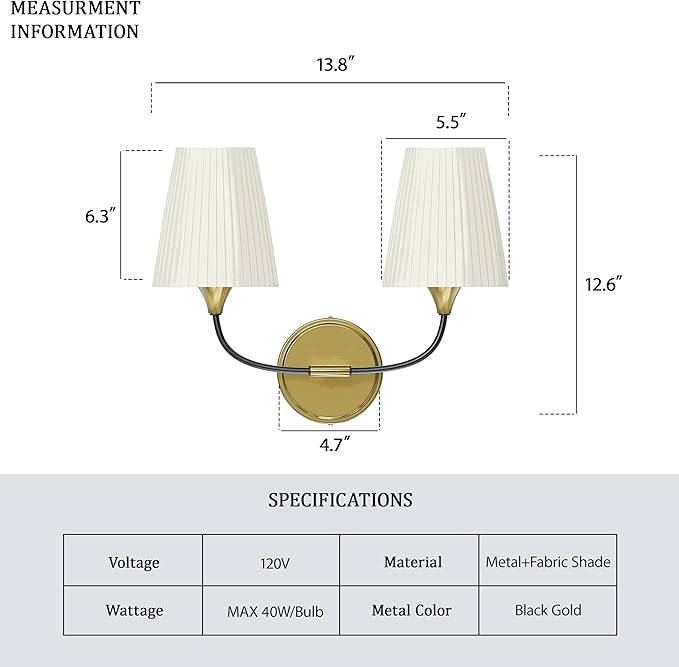 Bathroom Vanity Light with Fabric Shade, 2-Light Bathroom Vanity Light Over - Image 5