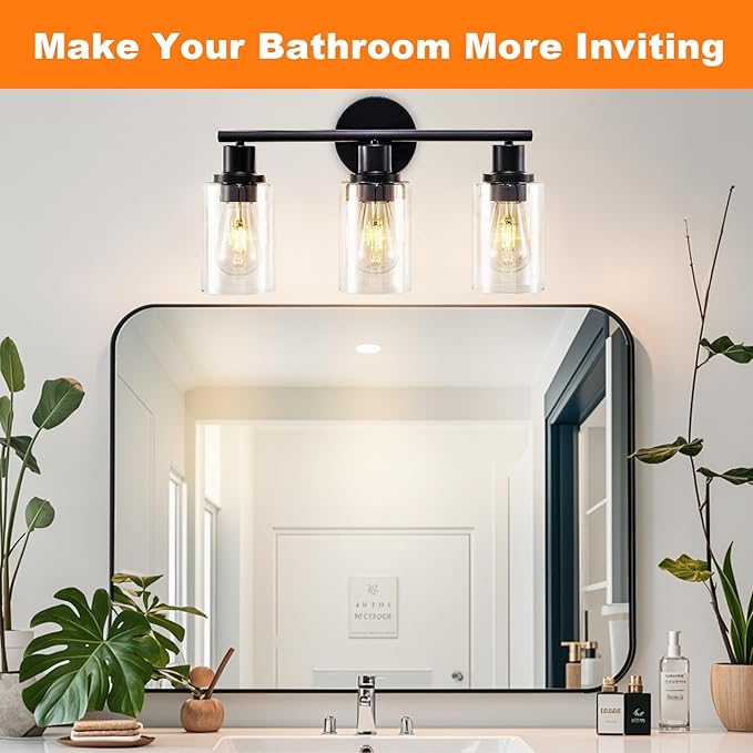 DLLT 3-Light Bathroom Light Fixtures: 18.51" Black Modern Vanity Lights - Image 2