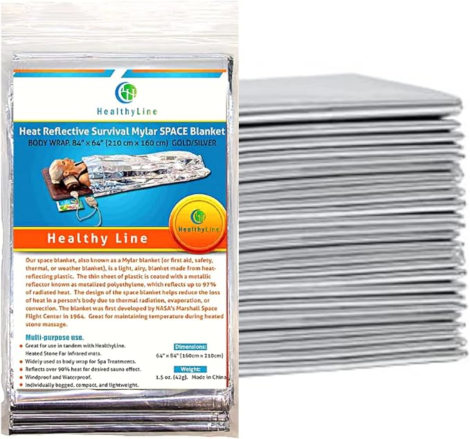 Emergency Mylar Foil Blanket 50-PACK by HealthyLine