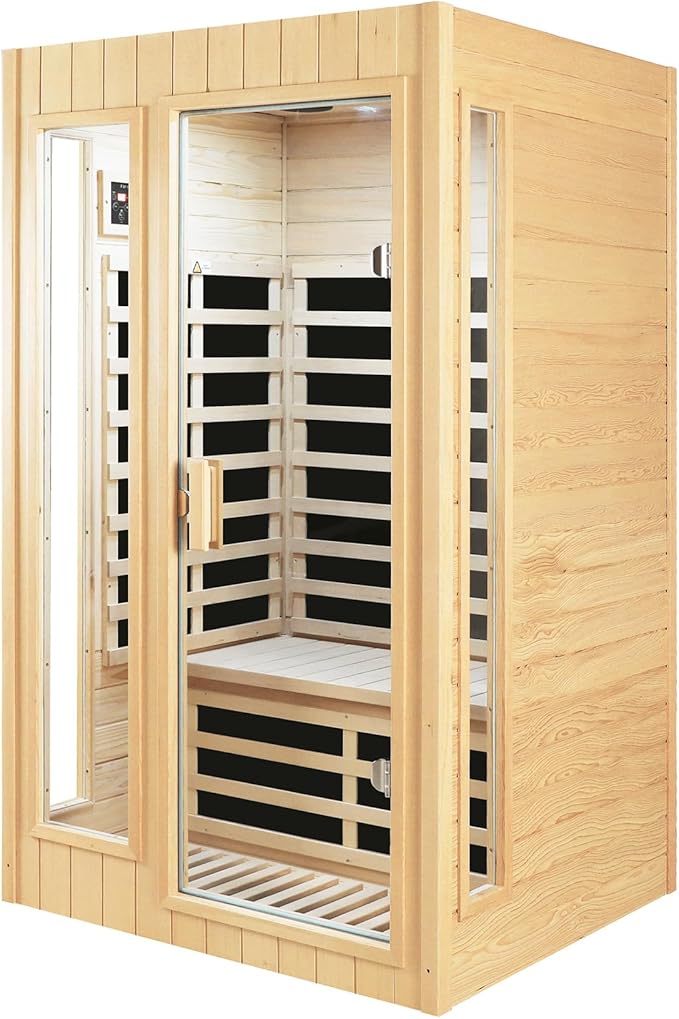 2 Person Sauna, Low EMF Far Infrared Sauna, 1500W Hemlock Wood Sauna Indoor by SalusHEAT