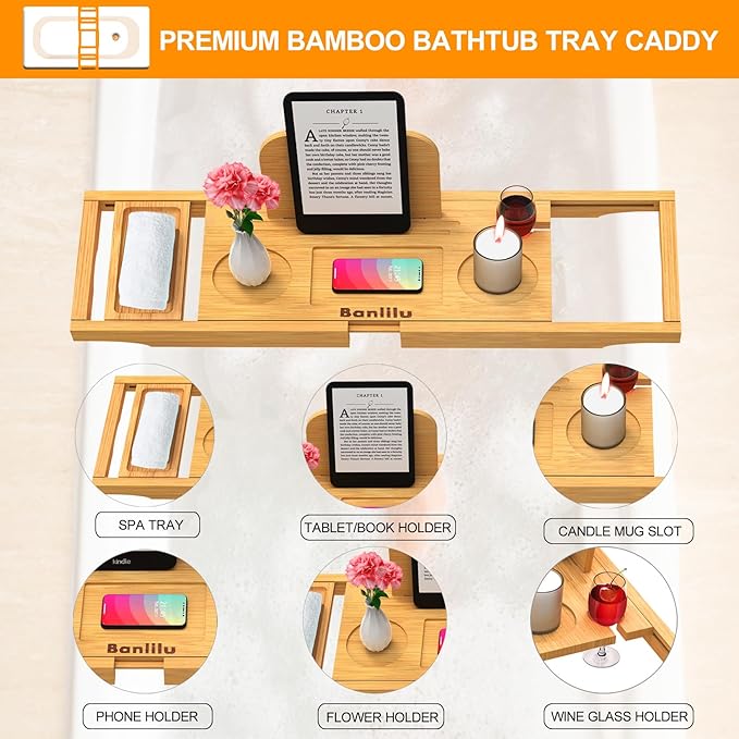 Premium Bamboo Bathtub Tray Caddy - Image 2