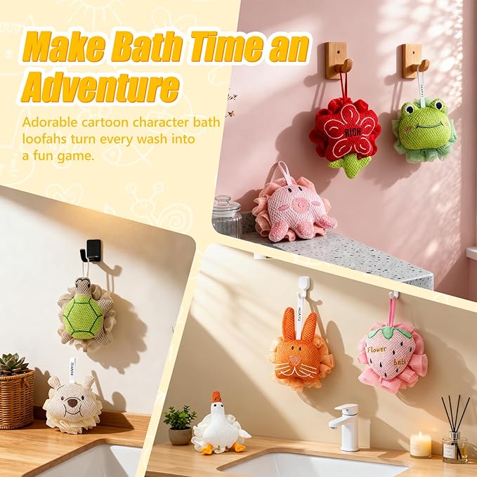 Kids Loofah, Cute Cartoon Animal Kids Bath Sponge - Image 6