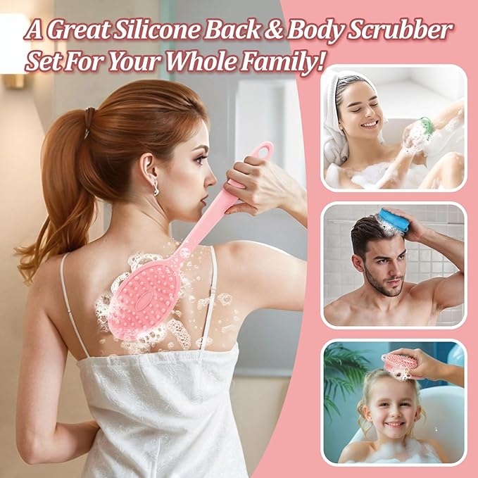 Silicone Back & Body Scrubber Set 2PCS, 13.4'' Gentle Exfoliating Back Scrubber - Image 5