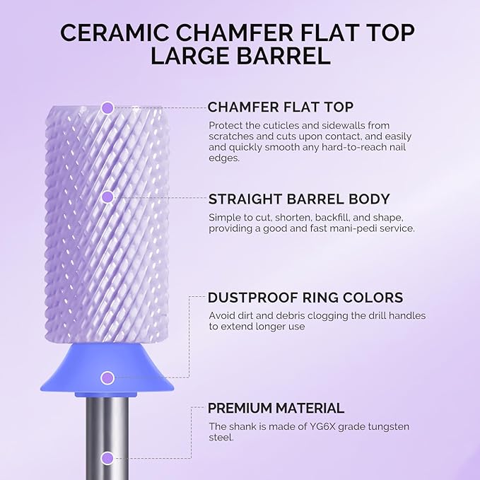 MelodySusie Ceramic Nail Drill Bits, 3/32'' Chamfer Flat Top Large Barrel Bits - Image 3