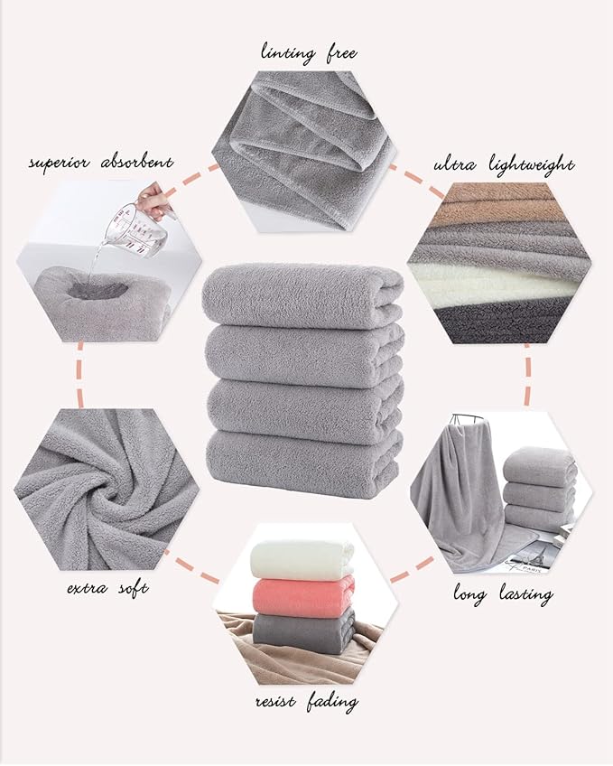 Lumimi Towels 4 Piece Soft Microfiber Bath Towel Set Salon Gym Yoga Travel - Image 4
