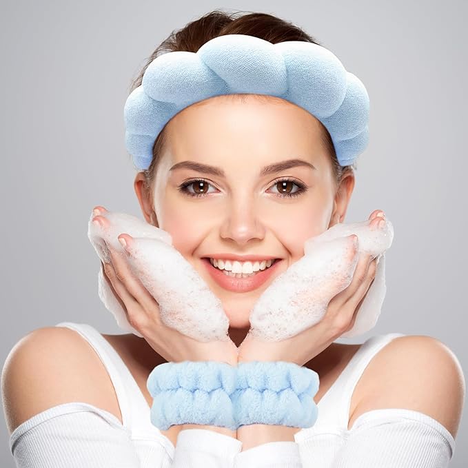 Zkptops Spa Headband for Washing Face Wristband Set Sponge Makeup Skin Care - Image 2