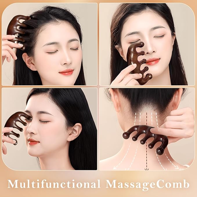2 Pack Wooden Wide Tooth Hair Comb and Head Massage Tool - Image 5