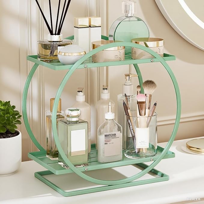 Green Perfume Organizer for Dresser, 2-Tier Bathroom Counter Organizers - Image 6