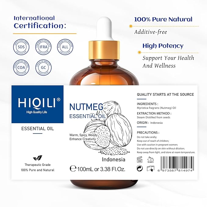 HIQILI Nutmeg Essential Oil 3.38 Fl Oz, Pure Natural Nutmeg Oil - Image 7