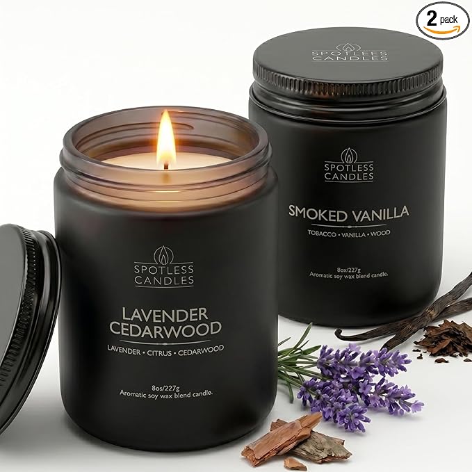 Mens Candle 2 x 8oz Pack Smoked Vanilla and Lavender Cedarwood Scents by SpotlessLeopard