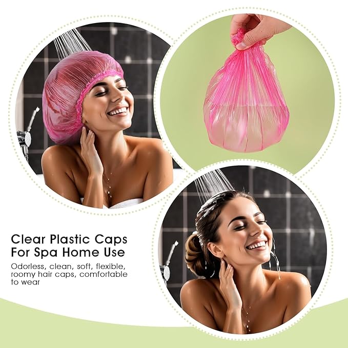 100 Pcs Rose Red Disposable Shower Caps, Shower Caps - Image 6