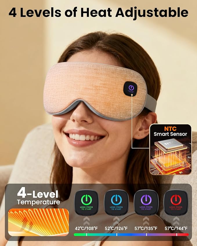 Cordless Heated Eye Mask with 1500mAh Large Battery, 4 Heat Levels & 100% - Image 2