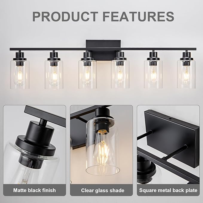6 Light Bathroom Light Fixtures Black Vanity Light Over Mirror Modern Farmhouse - Image 7