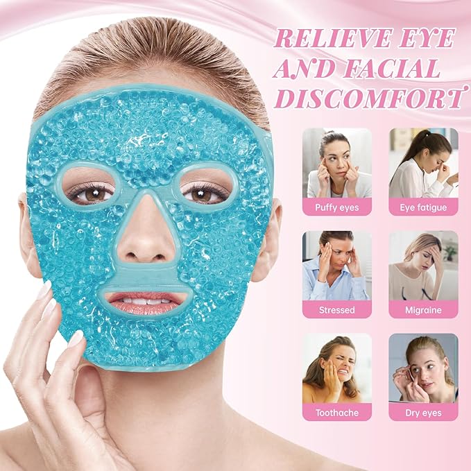 ZNÖCUETÖD Ice Face Facial Jade Roller and Ice Face Mask Cold Cooling Gel Mask - Image 3