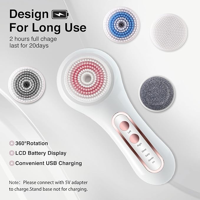 UMICKOO Electric Facial Cleansing Brush, 2-Way Rotating Face Scrubber - Image 6