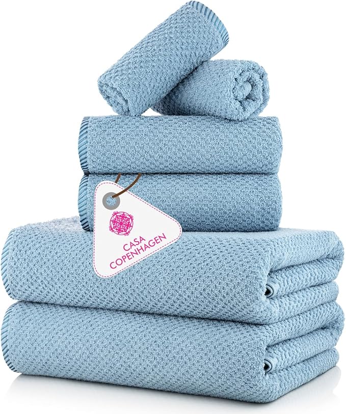 CASA COPENHAGEN Popcorn 6Pcs 100% Egyptian Cotton Large Designer Towels Gift by CASACOPENHAGEN