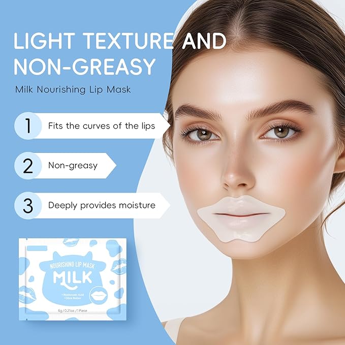 AKARY Milk 5 Pcs Moisturizing Lip Mask, Lip Sleep Gel Pads Mask Bulk - Image 3