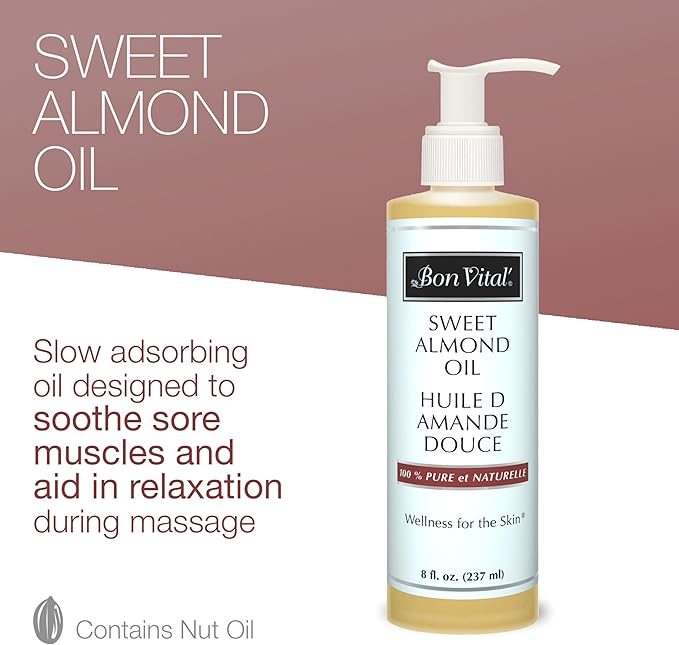 Bon Vital' Sweet Almond Oil Skin & Hair Moisturizer & Gentle Massage Oil - Image 3