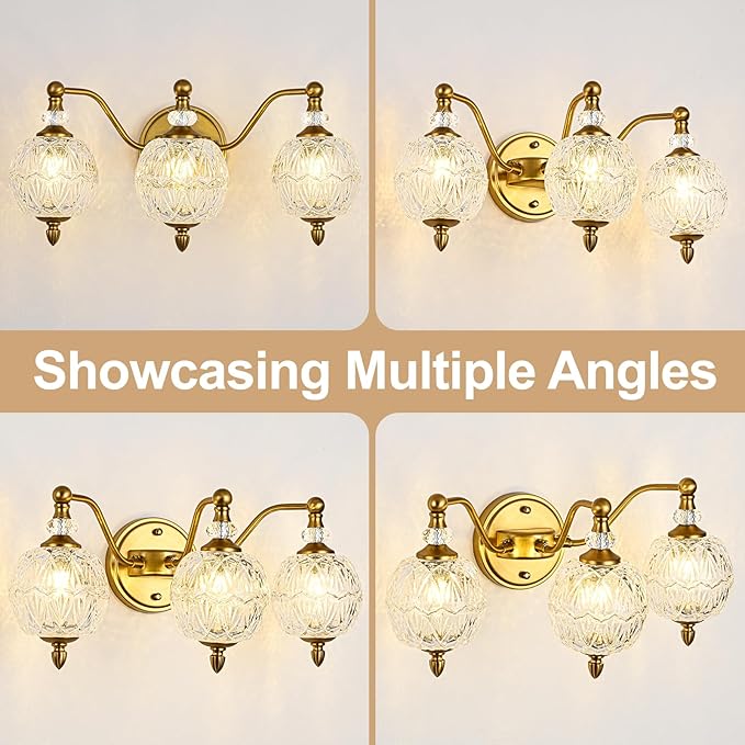 Vintage Bathroom Vanity Light, 3-Light Mid Century Matte Brass Finish Wall - Image 4