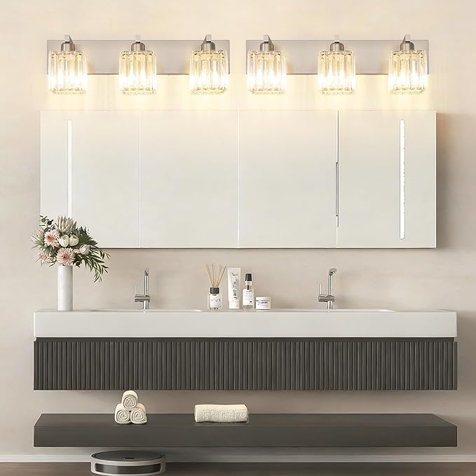 Aipsun Brushed Nickel Vanity Light Bathroom Lighting Fixtures 3 Light Crystal - Image 9