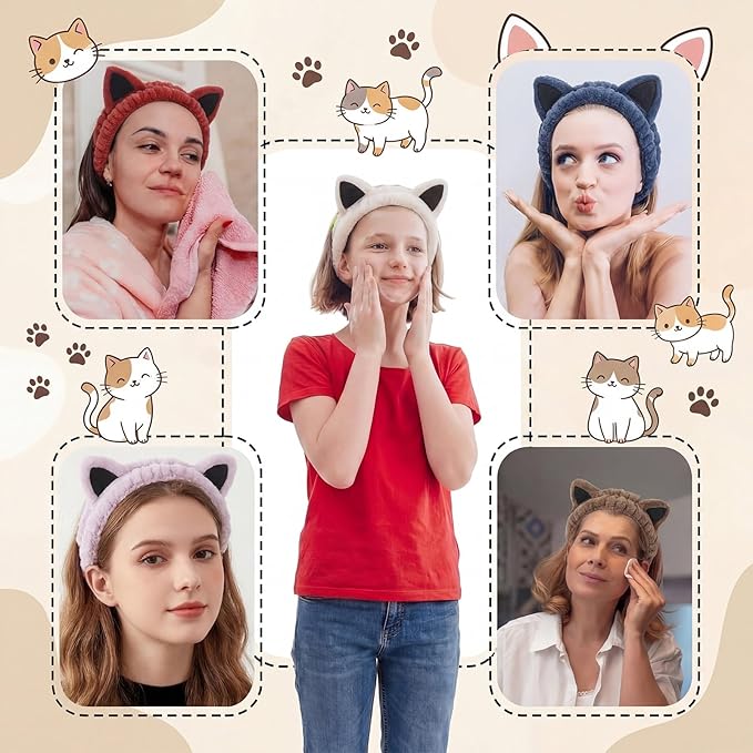 6-Pack Cat Ears Headbands Soft Coral Fleece Hair Band - Image 6
