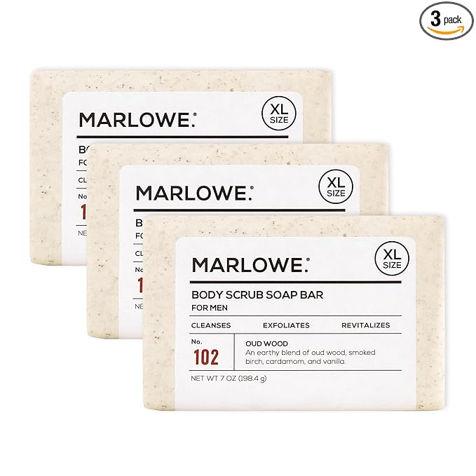 MARLOWE. No. 102 Body Scrub Soap 7 oz, Oud Wood, Exfoliating Soap Bar by MARLOWE