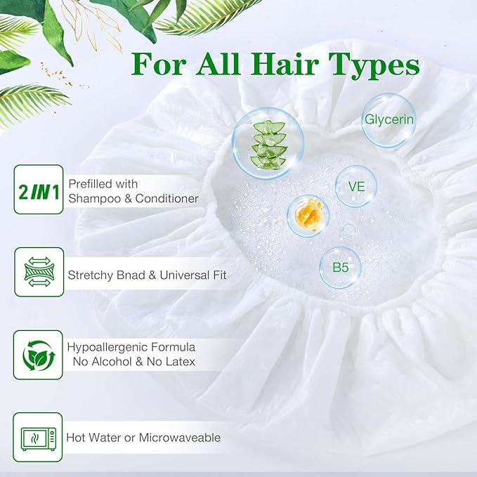 Shampoo Caps No Rinse, 6 Pack Waterless Shampoo Caps - Image 4