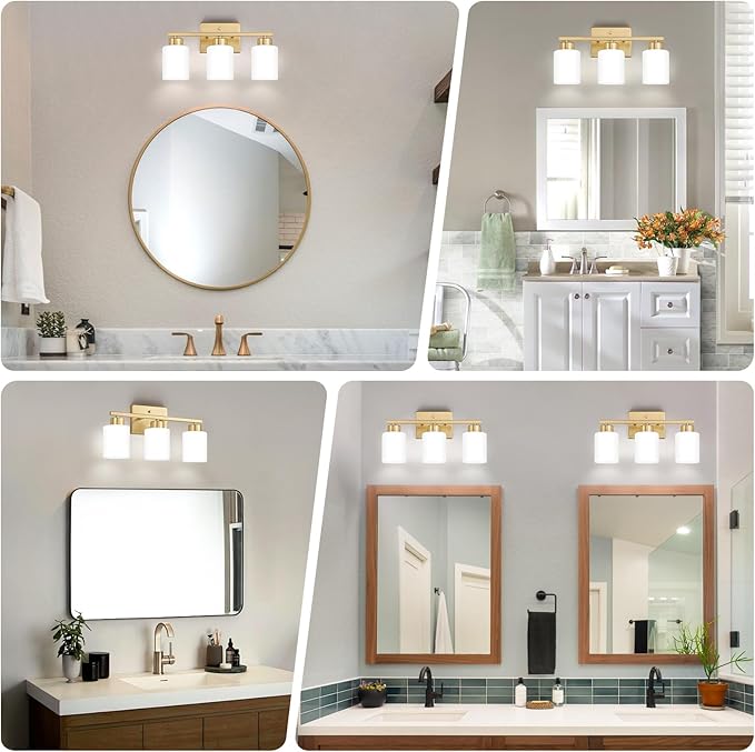 FonmYim Gold Bathroom Light Fixtures, 3-Light Modern Vanity Light Over Mirror - Image 3