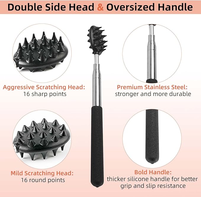 WOVTE Back Scratcher and Scalp Massager Kit – 4 in 1 Telescoping Back Scratcher - Image 2