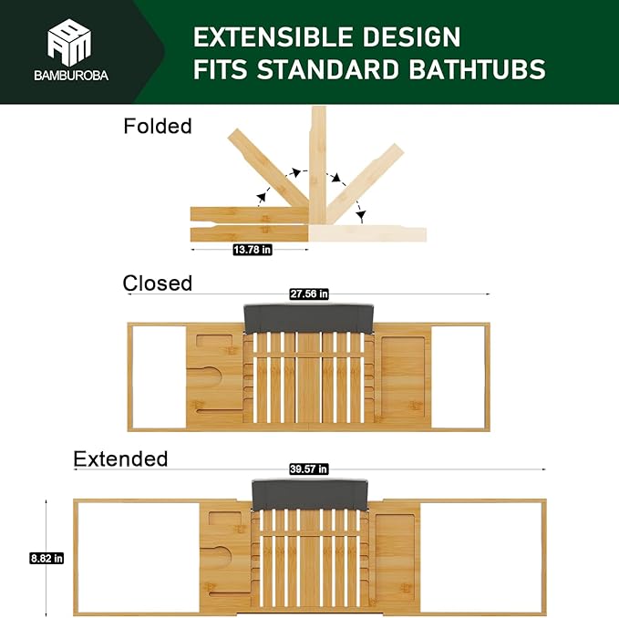 Foldable Bamboo Bathtub Caddy Tray Expandable - Image 5